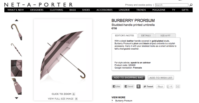 Burberry Prorsum Studded-handle Umbrella-Net à Porter