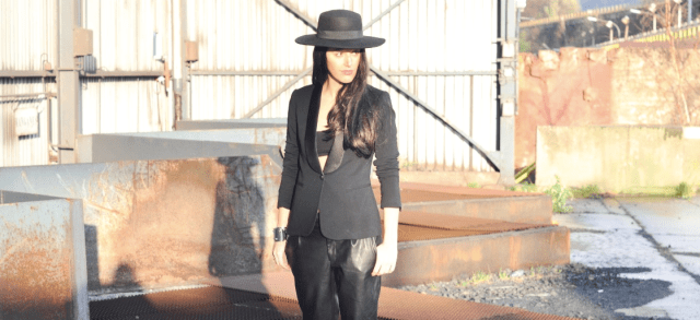 Blazer à revers style smoking-Boyfriend cuir