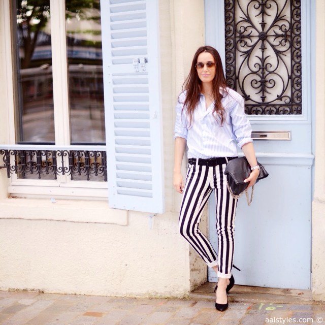 Look black and white pants-Pantalon à lignes x chemise à lignes-Blogueurs mode Belgique-2